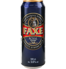 Пиво светлое FAXE Royal фильтрованное пастеризованное, 5,6%, ж/б, 0.5л, Дания, 0.5 L