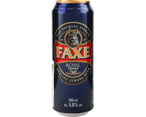 Пиво светлое FAXE Royal фильтрованное пастеризованное, 5,6%, ж/б, 0.5л, Дания, 0.5 L