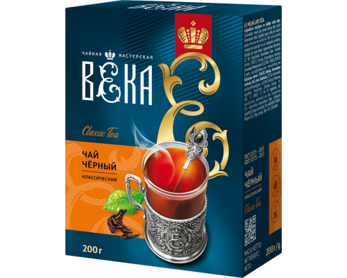 Чай черный ВЕКА Классический, листовой, 200г, Россия, 200 г