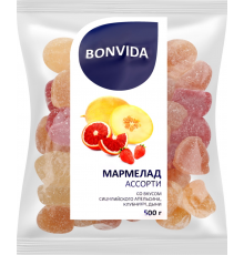 Мармелад желейно-формовой BONVIDA Ассорти со вкусом сицилийского апельсина, клубники, дыни, 500г, Россия, 500 г