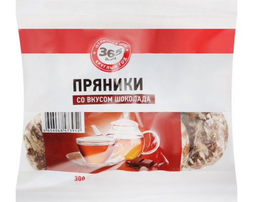 Пряники заварные 365 ДНЕЙ со вкусом шоколада глазированные, 300г, Россия, 300 г