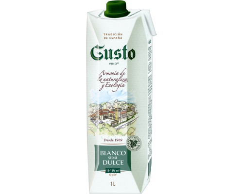 Вино GUSTO VINO белое полусладкое, 1л, Россия, 1 L