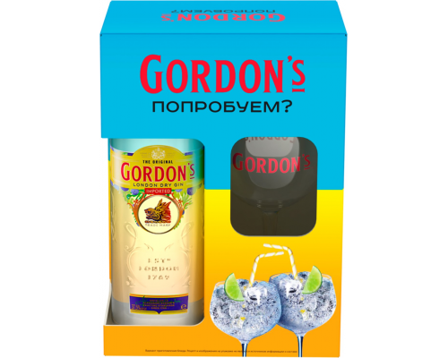 Джин GORDON'S Лондонский сухой 37,5%, п/у + стакан, 0.7л, Великобритания, 0.7 L