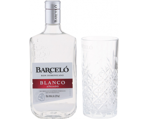 Ром BARCELO Blanco 40%, п/y + стакан, 0.7л, Доминик. респ., 0.7 L