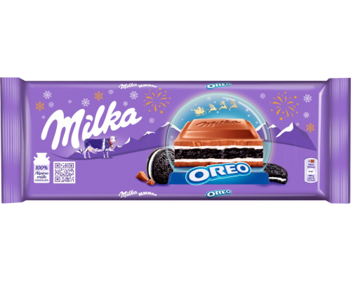 Шоколад молочный MILKA Oreo с ванильной начинкой и печеньем, 300г, Австрия, 300 г