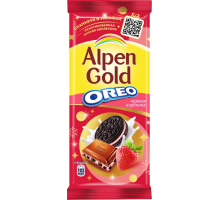 Шоколад молочный ALPEN GOLD Нежная клубника с клубничной начинкой и кусочками печенья Орео, 90г, Россия, 90 г