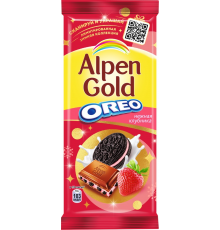 Шоколад молочный ALPEN GOLD Нежная клубника с клубничной начинкой и кусочками печенья Орео, 90г, Россия, 90 г