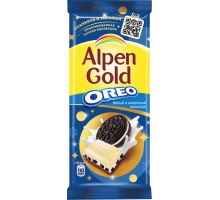 Шоколад молочный ALPEN GOLD с белым шоколадом, кусочками печенья орео и начинкой со вкусом ванили, 90г, Россия, 90 г