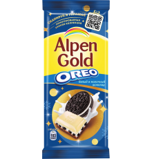 Шоколад молочный ALPEN GOLD с белым шоколадом, кусочками печенья орео и начинкой со вкусом ванили, 90г, Россия, 90 г