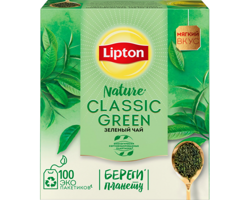 Чай зеленый LIPTON Classic green байховый, 100пак, Россия, 100 пак