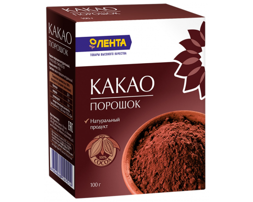 Какао-порошок ЛЕНТА натуральный, 100г, Россия, 100 г