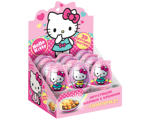 Хрустящие шарики HELLO KITTY с кремом и игрушкой, в капсуле в форме яйца, 15г, Россия, 15 г