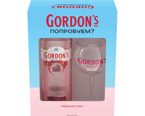 Напиток спиртной GORDON'S PINK на основе джина с ароматом ягод 37,5% + бокал, п/у, 0.7л, Великобритания, 0.7 L