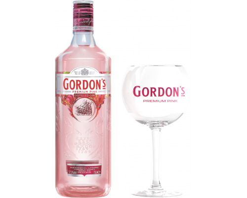 Напиток спиртной GORDON'S PINK на основе джина с ароматом ягод 37,5% + бокал, п/у, 0.7л, Великобритания, 0.7 L