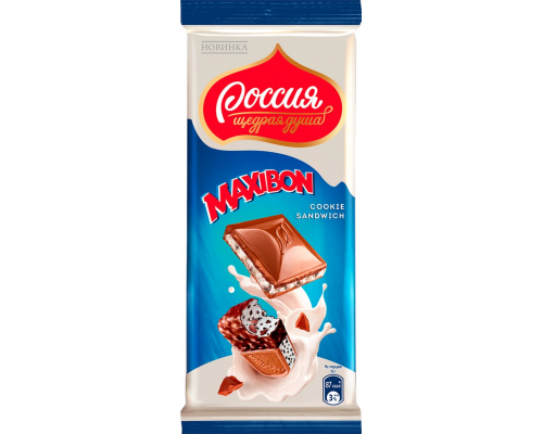 Шоколад молочный РОССИЯ ЩЕДРАЯ ДУША Maxibon cookie sandwich с двухслойной начинкой со вкусом мороженного и печеньем, 80г, Россия, 80 г