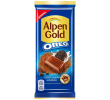 Шоколад молочный ALPEN GOLD Орео с шоколадной начинкой и кусочками печенья, 90г, Россия, 90 г