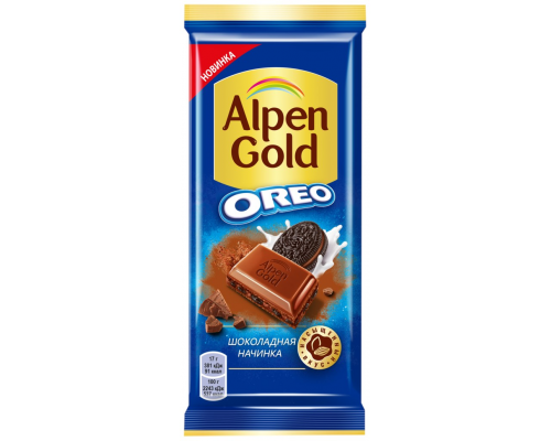 Шоколад молочный ALPEN GOLD Орео с шоколадной начинкой и кусочками печенья, 90г, Россия, 90 г