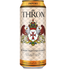 Пиво светлое THRON WEIZEN пшеничное нефильтрованное пастеризованное 4,9%, 0.5л, Германия, 0.5 L