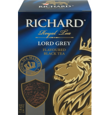 Чай черный RICHARD Lord Grey Цейлонский с ароматом бергамота и лимона,
листовой, 90г, Россия, 90 г