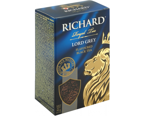 Чай черный RICHARD Lord Grey Цейлонский с ароматом бергамота и лимона,
листовой, 90г, Россия, 90 г