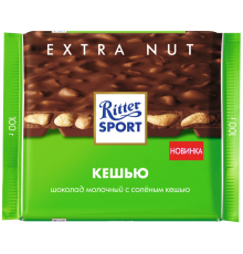 Шоколад молочный RITTER SPORT с соленым кешью, 100г, Германия, 100 г