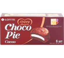 Пирожное LOTTE Choco Pie cacao бисквитное в шоколадной глазури, 6х28г, Россия, 168 г