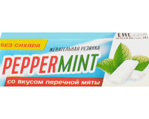 Жевательная резинка PEPPERMINT со вкусом перечной мяты, без сахара, 14г, Тунис, 14 г