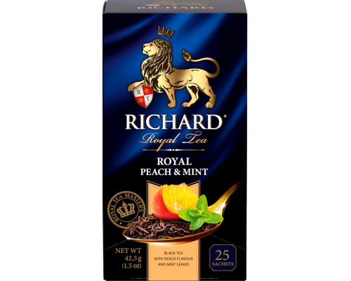 Чай черный RICHARD Royal Peach&Mint арома, 25пак, Россия, 25 пак