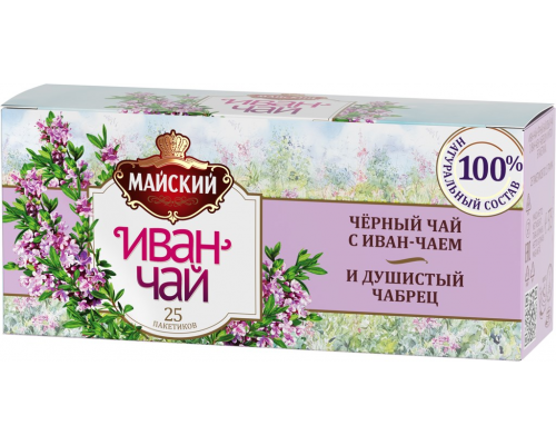 Чай черный МАЙСКИЙ Иван-чай с чабрецом, 25х1,5г, Россия, 25 пак