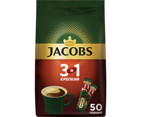 Напиток кофейный растворимый JACOBS 3в1 Крепкий, 675г, Россия, 675 г