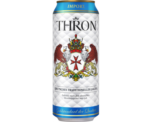 Пиво светлое THRON LAGER фильтрованное пастеризованное 4,9%, 0.5л, Германия, 0.5 L