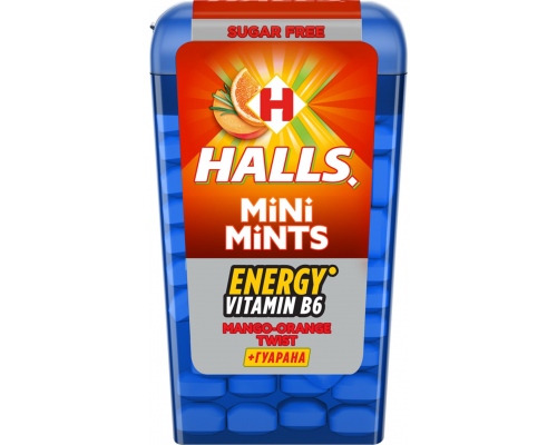 Конфеты HALLS Mini mints mango-orange twist c витамином B6 и экстрактом гуараны, 12,5г, Турция, 12,5 г