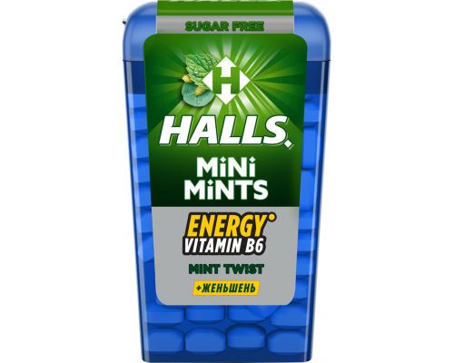 Конфеты HALLS Mini mints mint twist c витамином B6 и экстрактом женьшеня, 12,5г, Турция, 12,5 г