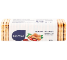 Печенье сахарное BONVIDA с арахисом и изюмом, 400г, Россия, 400 г