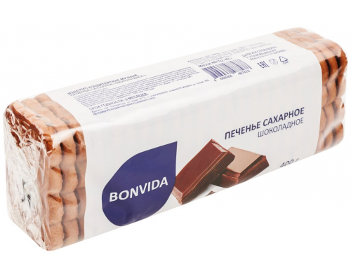 Печенье сахарное BONVIDA Шоколадное, 400г, Россия, 400 г