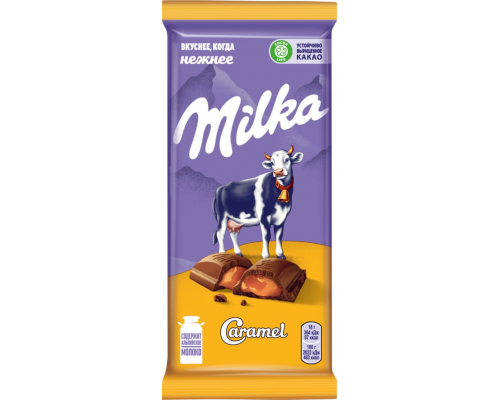 Шоколад молочный MILKA с карамельной начинкой, 90г, Россия, 90 г