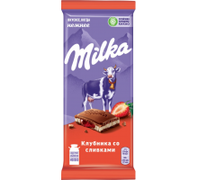 Шоколад молочный MILKA с двухслойной начинкой, клубничная и сливочная, 85г, Россия, 85 г