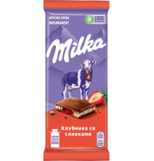 Шоколад молочный MILKA с двухслойной начинкой, клубничная и сливочная, 85г, Россия, 85 г