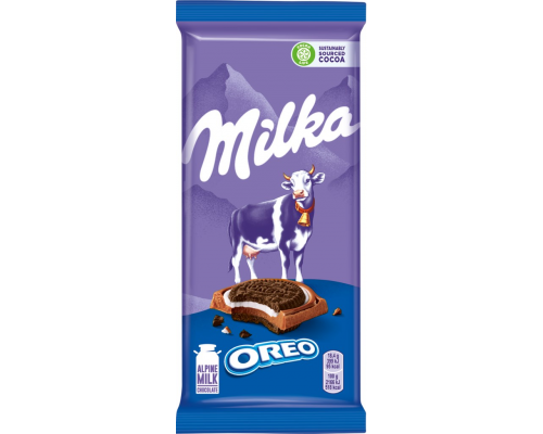 Шоколад молочный MILKA Oreo с круглым печеньем и начинкой со вкусом ванили, 92г, Венгрия, 92 г