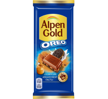 Шоколад молочный ALPEN GOLD Орео с начинкой со вкусом арахисовой пасты и кусочками печенья, 90г, Россия, 90 г