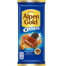 Шоколад молочный ALPEN GOLD Орео с начинкой со вкусом арахисовой пасты и кусочками печенья, 90г, Россия, 90 г