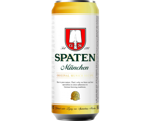 Пиво светлое SPATEN MUNCHEN Хеллес пастер. алк.5,2% ж/б, Россия, 0.45 L