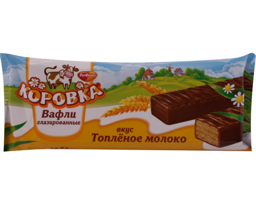 Вафли РОТ ФРОНТ Коровка вкус топленое молоко, глазированные, 50г, Россия, 50 г