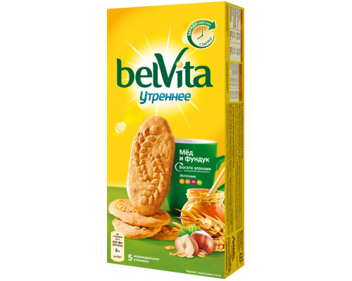 Печенье BELVITA Утреннее Мед и фундук, 225г, Россия, 225 г