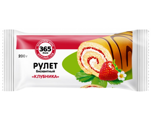 Рулет бисквитный 365 ДНЕЙ с начинкой клубника, 200г, Россия, 200 г