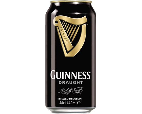 Пиво темное GUINNESS Draught stout фильтрованное пастеризованное с капсулой азотной смеси, 4,2%, ж/б, 0.44л, Ирландия, 0.44 L