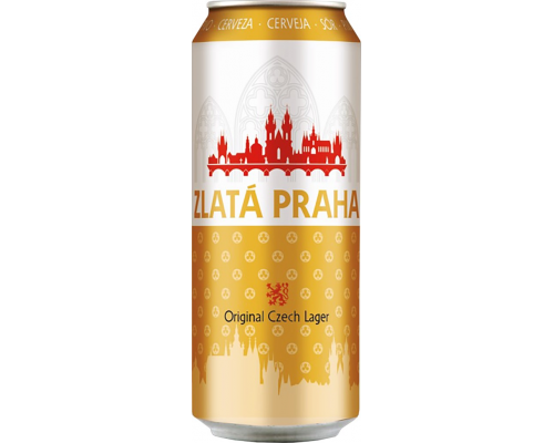 Пиво светлое ZLATA PRAHA фильтрованное пастеризованное, 4,7%, ж/б, 0.5л, Чехия, 0.5 L