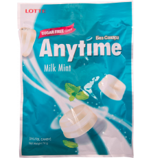 Карамель леденцовая LOTTE Anytime молоко-мята, 74г, Корея, 74 г